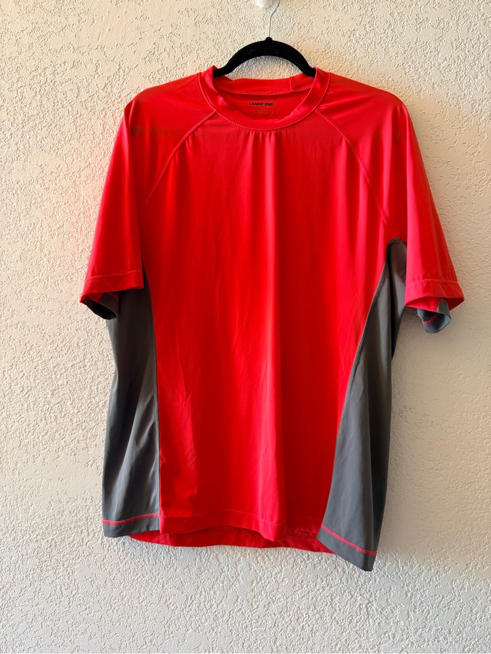 LANDS’ END Men’s Athletic Performance Crew Neck Short Sleeve Orange Gray Sz L